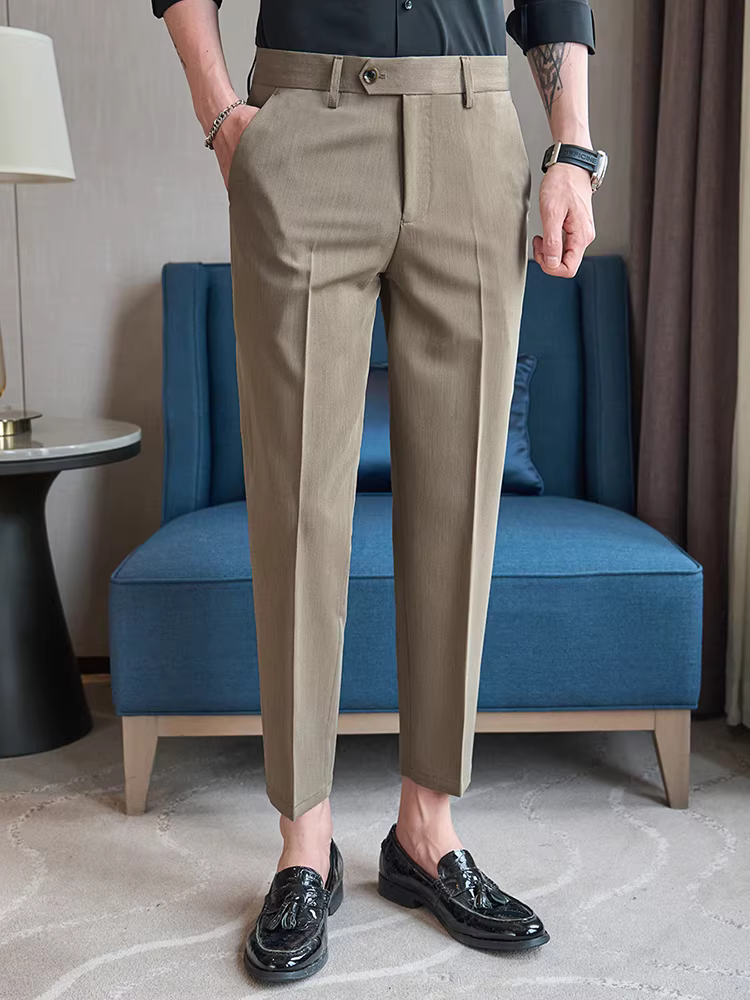 Quần lửng nam mùa hè, quần casual cao cấp, thời trang, phong cách Anh, màu trơn, quần công sở, dáng ôm, ống côn