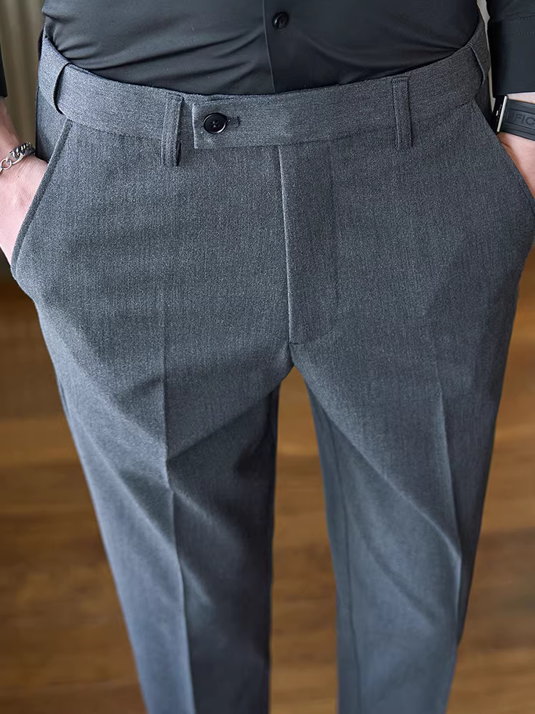 Quần âu nam chất liệu vải lụa đá Lyocell, lưng thun vô hình, kiểu dáng chín phần, đa năng cho mọi mùa, quần dài thường ngày, quần vest công sở.