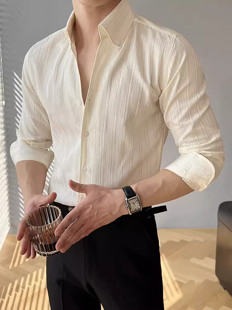 Áo sơ mi nam cổ chữ V kiểu Pháp, dài tay, cao cấp, giản dị, công sở, đa năng, ôm dáng, đẹp trai, chống nhăn, áo sơ mi quý ông