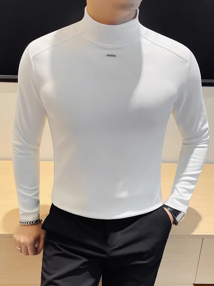 Áo sơ mi giữ nhiệt hai mặt cổ cao dành cho nam, áo thun dài tay dày dặn mùa thu đông, thân thiện với làn da, thoải mái và ấm áp, áo lót cổ trung bình.