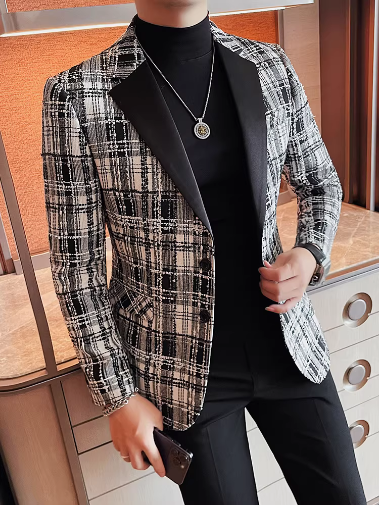 Áo blazer nam phối màu thời thượng, phong cách cao cấp, dáng ôm, dễ chăm sóc, kiểu dáng áo vest thường ngày.