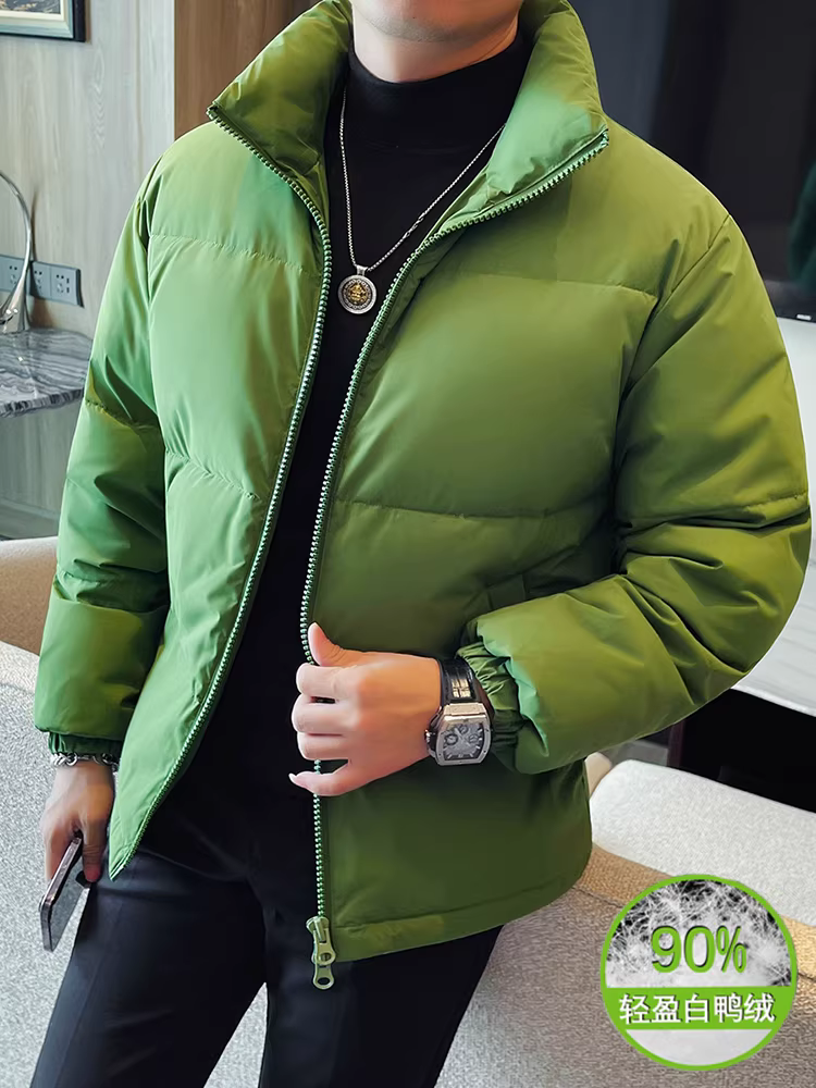 Áo khoác phao nam chất lượng cao, lớp phủ ba lớp chống thấm 90%, giữ ấm mùa đông, cổ đứng, dáng ngắn, dày dặn