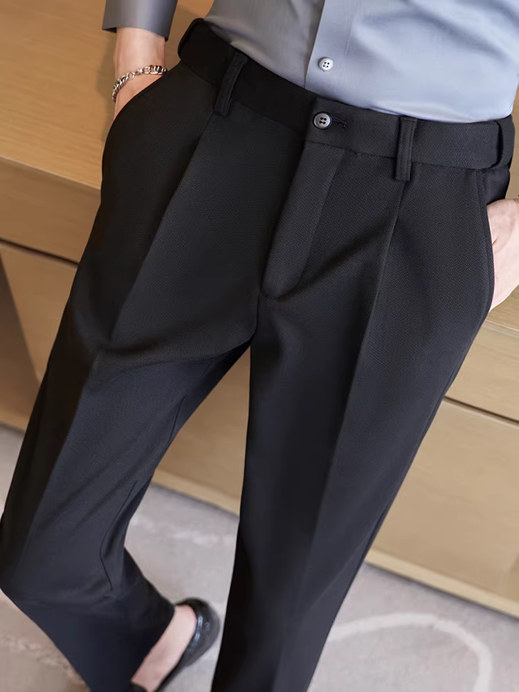 Quần len nam, kiểu dày mùa thu đông, quần dài công sở đa năng cao cấp, kiểu dáng Hàn Quốc ôm dáng, quần âu ống côn.