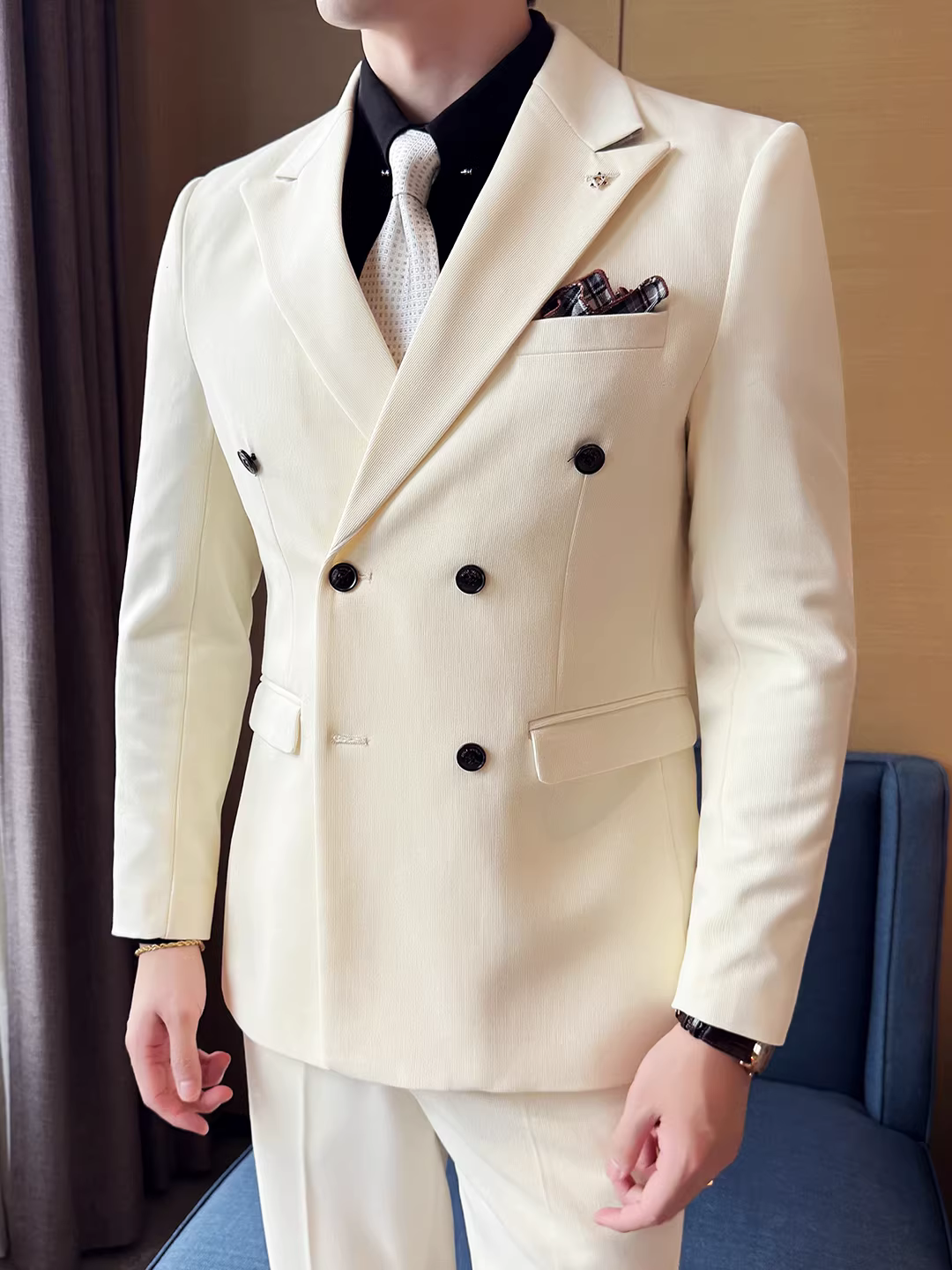 Bộ vest nam cao cấp, dáng ôm, lịch lãm, thích hợp cho dạ hội, công sở, vest chú rể, bộ ba mảnh.