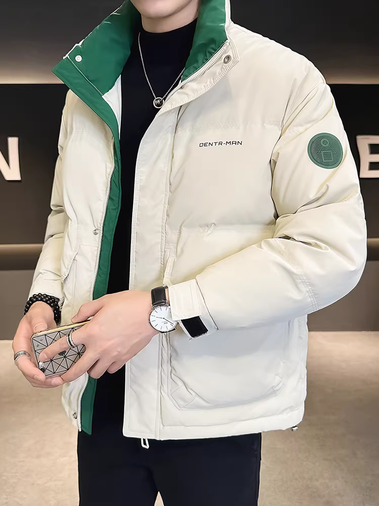 Áo khoác phao nam mùa đông 2025 kiểu mới cao cấp phối màu cổ đứng ngắn dày dặn ấm áp phong cách thường ngày