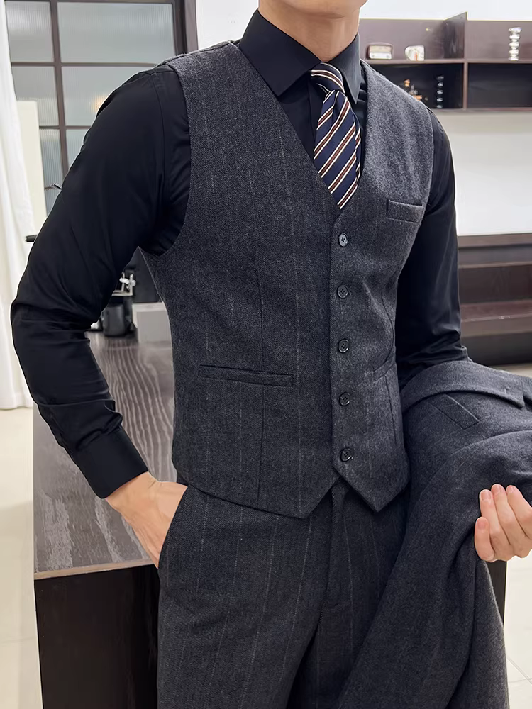 Bộ vest nam chất liệu len pha dày dặn, thu đông mới, cao cấp, dành cho phù rể