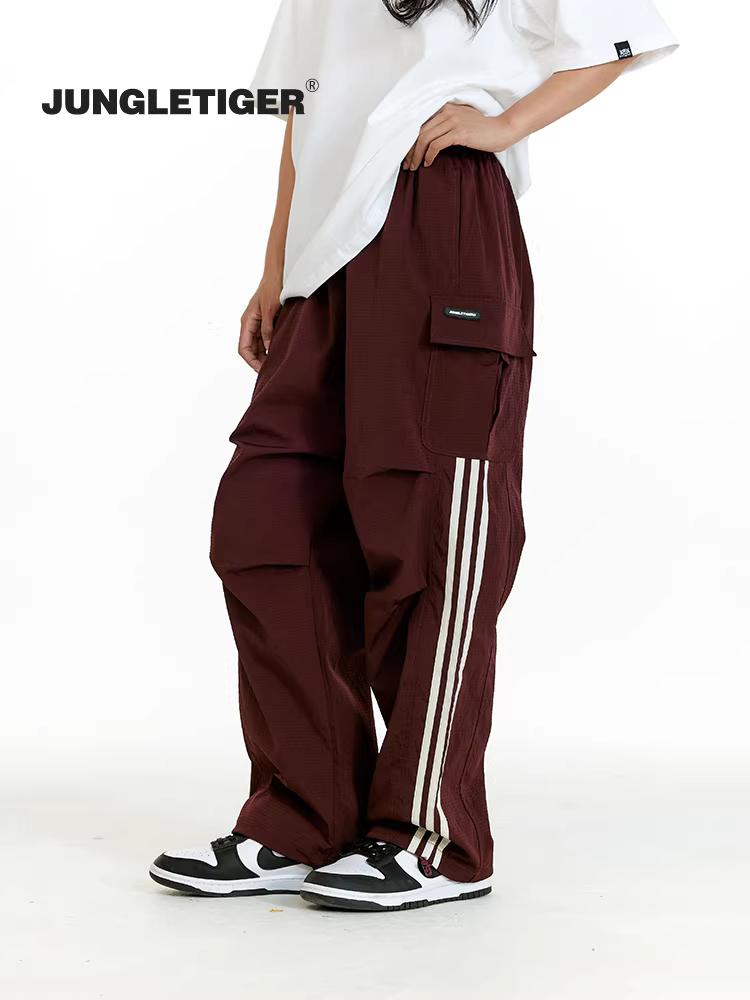 Quần cargo sọc ngang kiểu Mỹ retro Jungle Tiger, unisex, thời thượng, đa năng, dáng thẳng, ba sọc, phong cách thường ngày