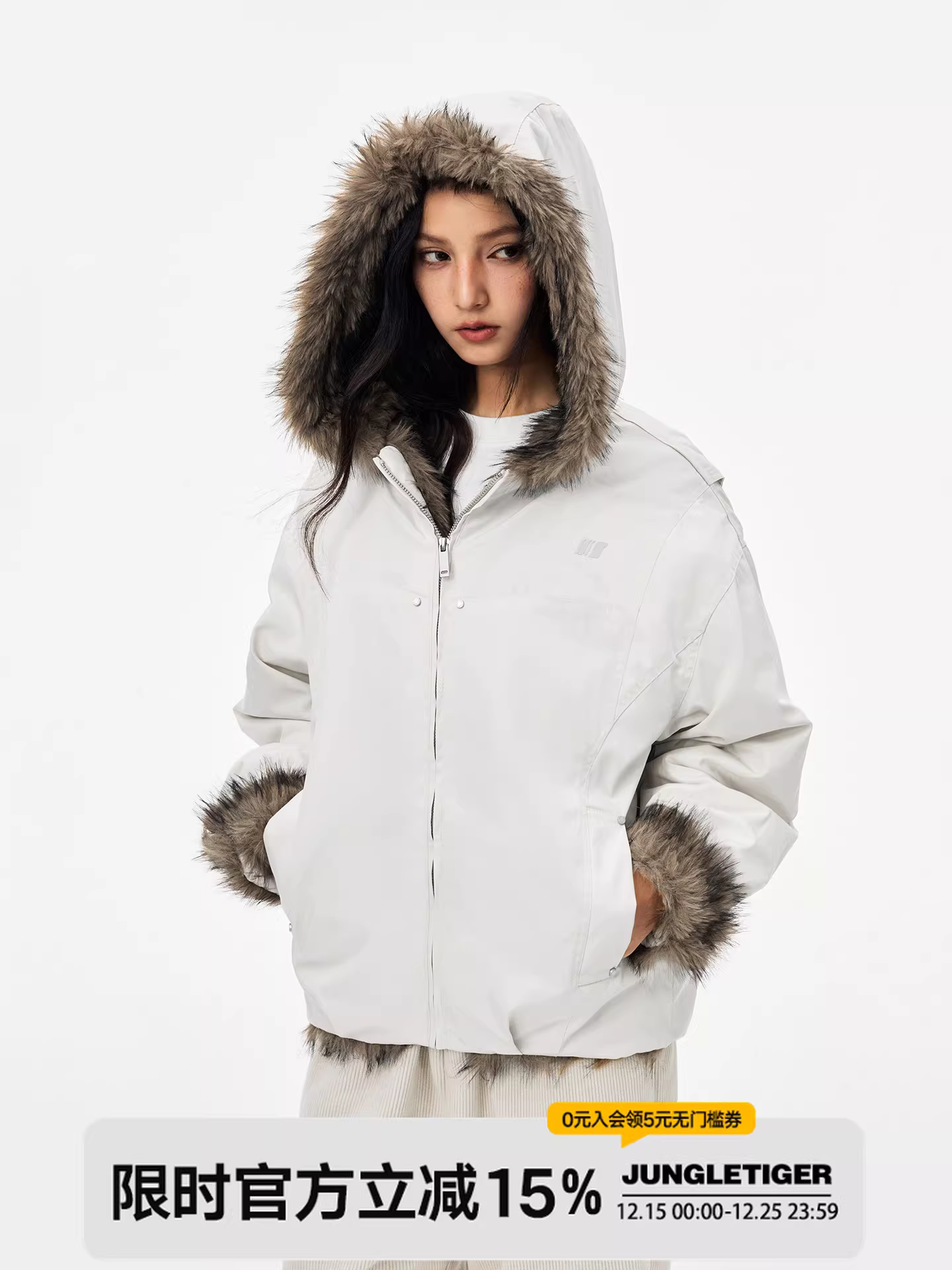 Áo khoác cotton cổ lông đại bàng mùa đông dành cho nữ, áo khoác cotton dày dặn, ấm áp, đa năng, kiểu dáng rộng rãi, thời trang dành cho nam.