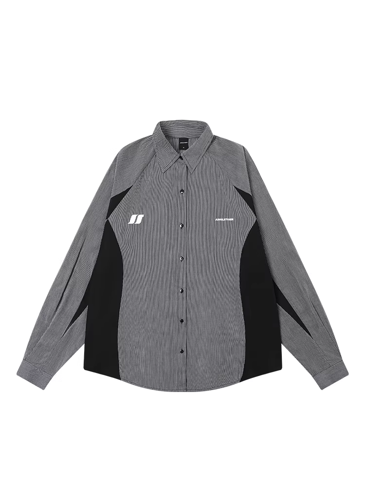 Áo sơ mi dài tay phối màu hổ rừng dành cho nam và nữ, sọc dọc, thiết kế độc đáo, áo sơ mi chắp vá, áo khoác cardigan đôi