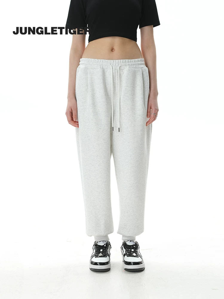 Quần jogger thể thao kiểu Mỹ chất liệu dệt kim, phong cách thường ngày dành cho nam và nữ, mẫu mới 2025, thương hiệu thời thượng, dáng rộng, màu xám, dài.