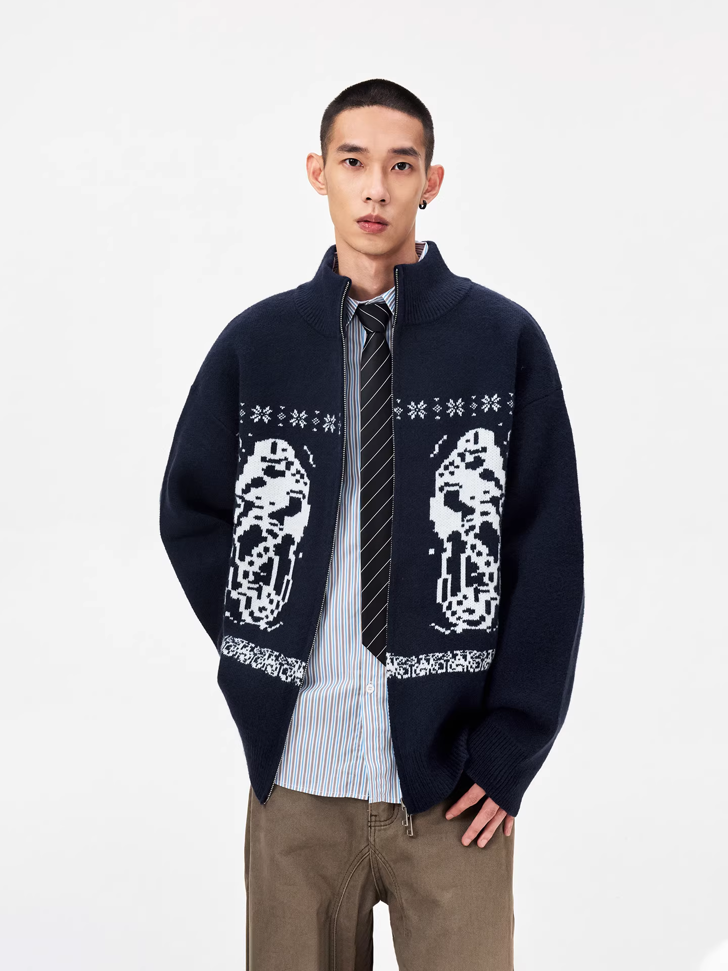 Áo len cardigan dày dặn họa tiết hổ rừng, nhung Bắc Cực, Fair Isle, dành cho cặp đôi, unisex, thiết kế thời trang