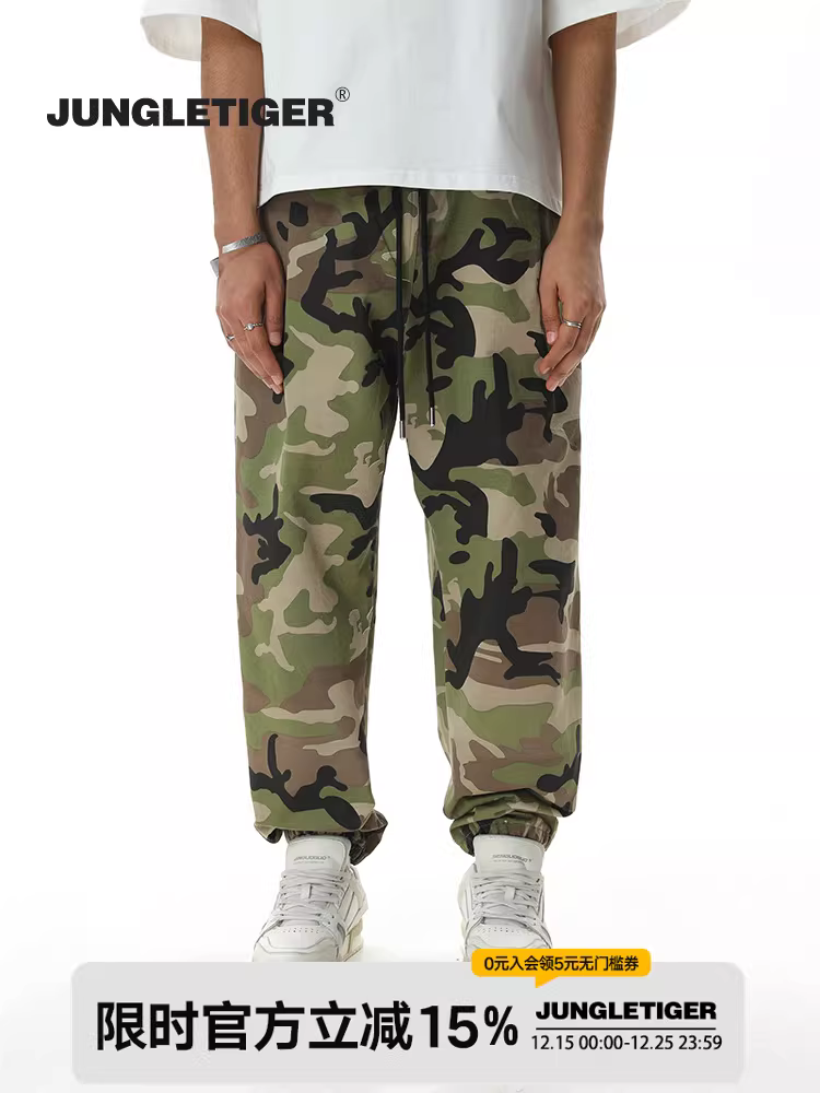 Quần vải kaki kiểu dáng thể thao, chất liệu cotton nguyên chất, ống rộng, kiểu dáng ôm vừa, phong cách đường phố Mỹ của JUNGLETIGER dành cho nam