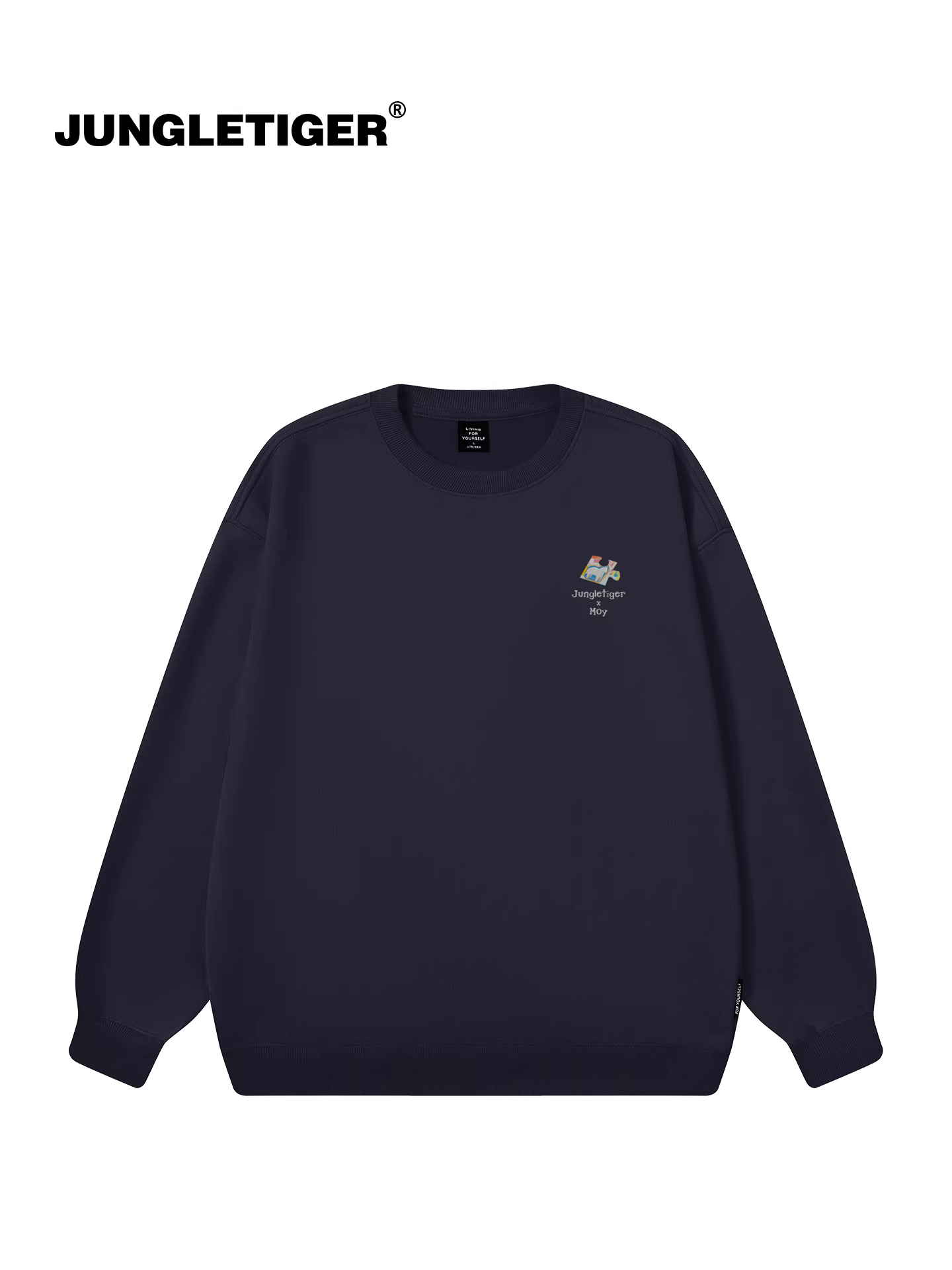 Jungle Tiger & Illustrator Collaboration Fun Puzzle Print Áo thun cổ tròn kiểu áo thun phong cách tranh sơn dầu MOY dành cho nam và nữ