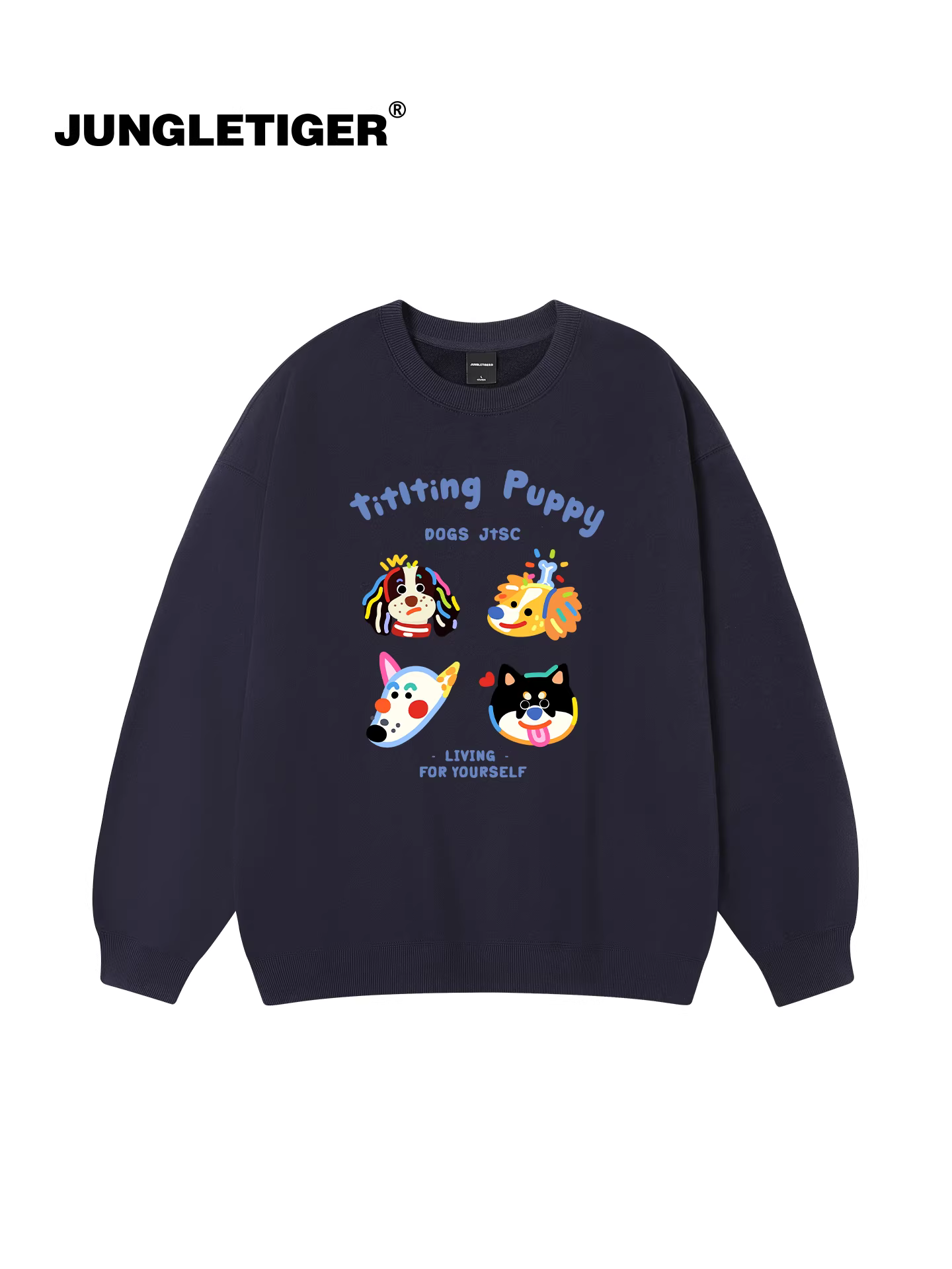 Jungle Tiger & Illustrator Collaboration Graffiti Puppy Print Áo thun nam thiết kế mùa thu 2025 Áo cổ tròn