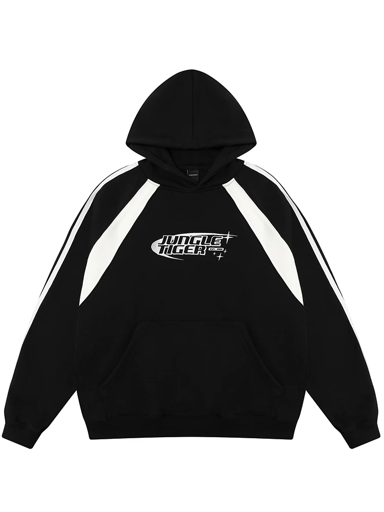Áo hoodie thể thao thêu phối màu phong cách Mỹ Jungle Tiger dành cho nam và nữ, áo hoodie rộng rãi phối màu theo xu hướng hip-hop