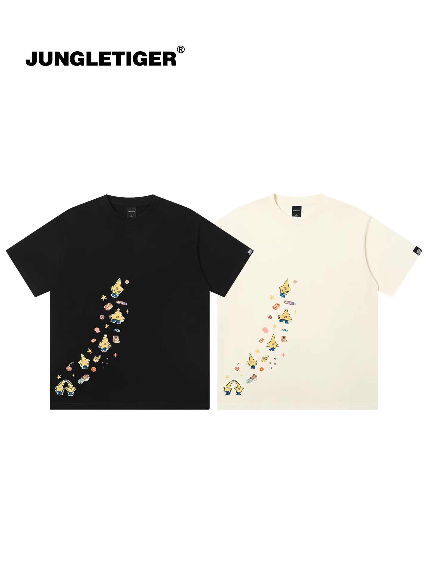 Jungle Tiger & Illustrator Collaboration Fun Y2K Star Áo thun ngắn tay độc đáo cổ tròn dáng rộng mùa hè dành cho nam