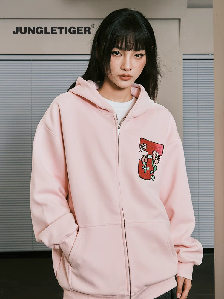 Áo khoác nỉ in thêu hoa văn hổ rừng, khóa kéo, unisex, mẫu mới 2025, thương hiệu thời thượng, chất dày, kiểu dáng rộng rãi, thoải mái