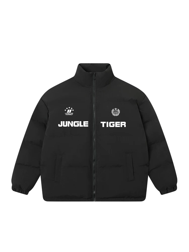 Áo khoác cotton cổ đứng phong cách Mỹ, thương hiệu Jungle Tiger, unisex, mùa đông 2025, áo khoác cotton dày giữ ấm cho cặp đôi