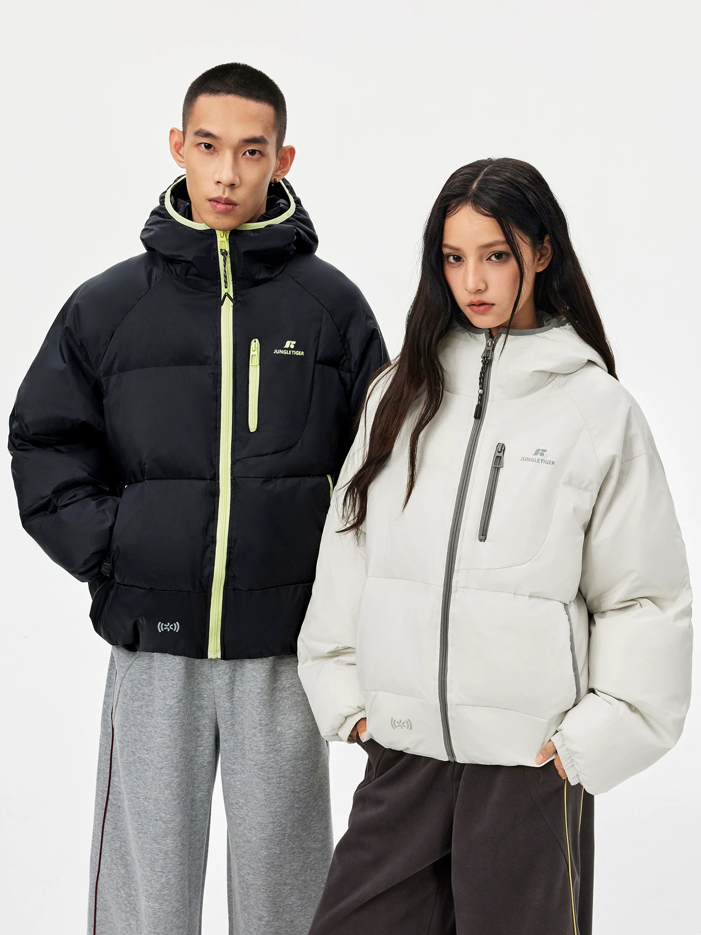 Áo khoác cotton có mũ trùm đầu thể thao nhẹ Jungle Tiger dành cho nam, áo khoác phao dày dặn phối màu mùa đông, áo khoác cotton đa năng dành cho cặp đôi thương hiệu thời thượng dành cho nữ.