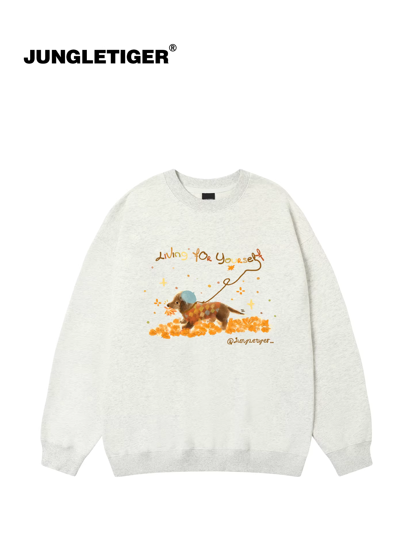 Jungle Tiger & Illustrator Collaboration Maple Leaf Dachshund Áo thun cổ tròn Unisex 420g Áo đôi hạng nặng