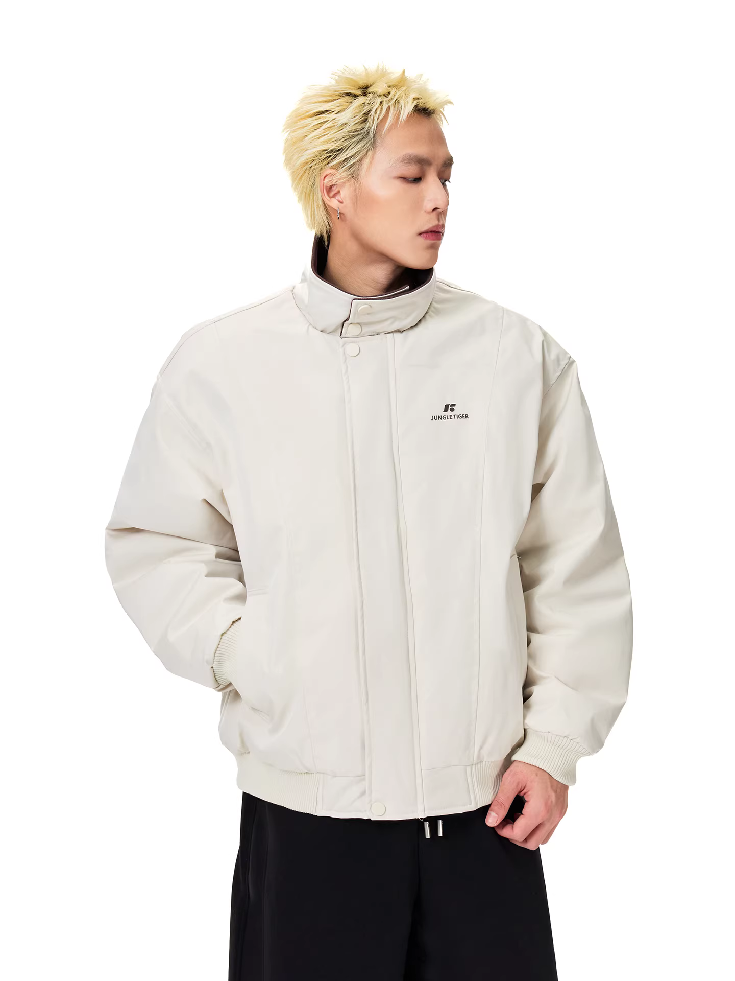 Jungle Tiger logo đơn giản màu sắc khối cổ đứng áo khoác cotton chống gió nam mùa đông kiểu Mỹ áo khoác cotton đa năng thông thường