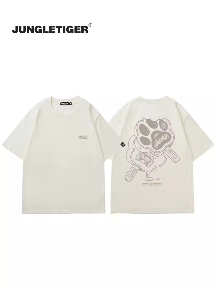 Áo thun cotton 100% tay ngắn unisex mùa hè mới, chất liệu dày 260g, kiểu dáng rộng rãi, họa tiết hổ rừng, móng vuốt hổ, kem, dành cho cặp đôi