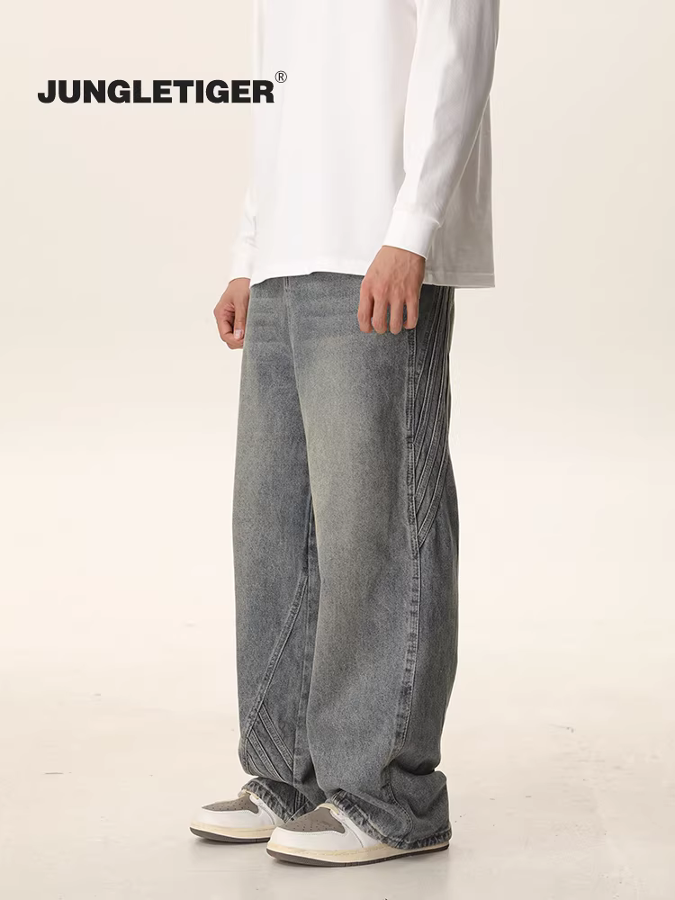 Quần jeans nam kiểu dáng thời trang Jungle Tiger, thiết kế Mỹ, phong cách đường phố, dáng rộng ống thẳng dài chấm đất