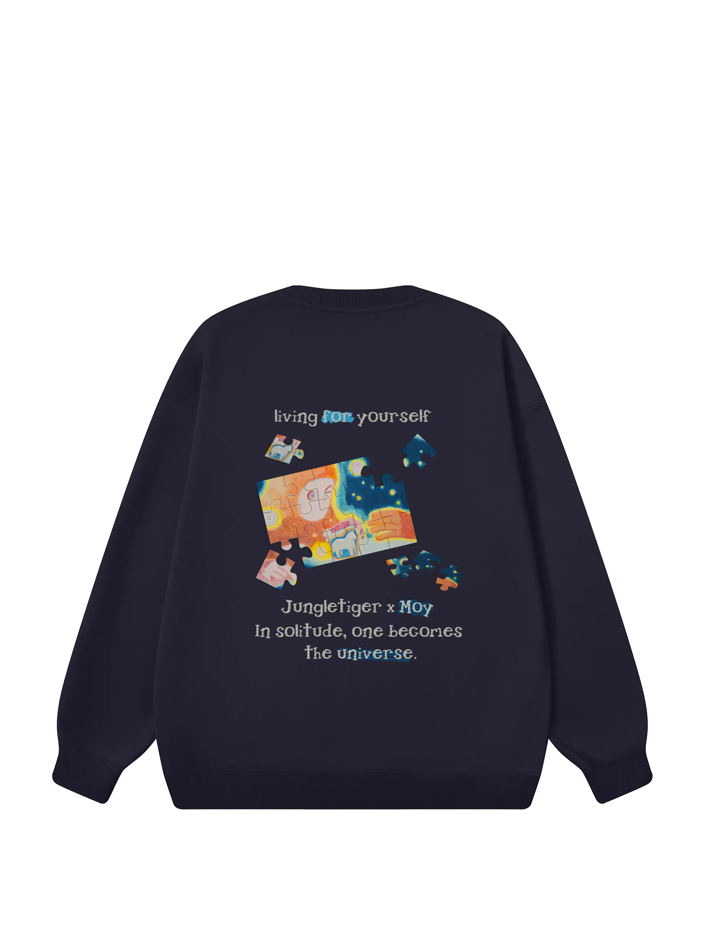 Jungle Tiger & Illustrator Collaboration Fun Puzzle Print Áo thun cổ tròn kiểu áo thun phong cách tranh sơn dầu MOY dành cho nam và nữ