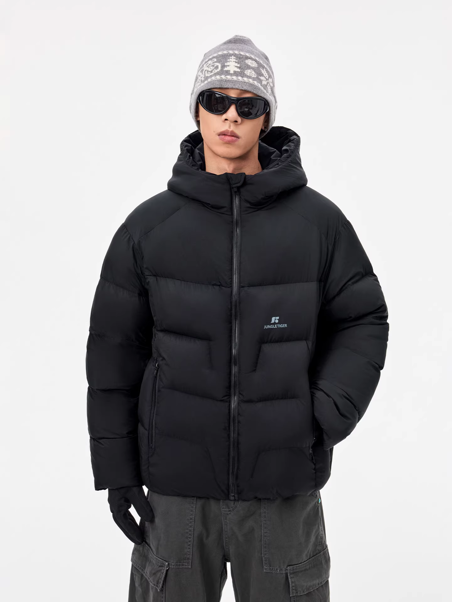 Áo khoác phao lông vũ trắng Jungle Tiger 90 White Duck Down Cloud Puff dành cho nam, áo khoác phao có mũ mùa đông cao cấp, ấm áp