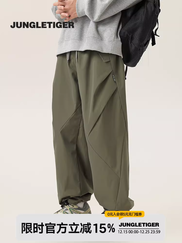 Quần cargo dây rút màu xanh lá cây mới Jungle Tiger 2025 dành cho nam và nữ, quần thể thao ngoài trời chất liệu nỉ lót lông