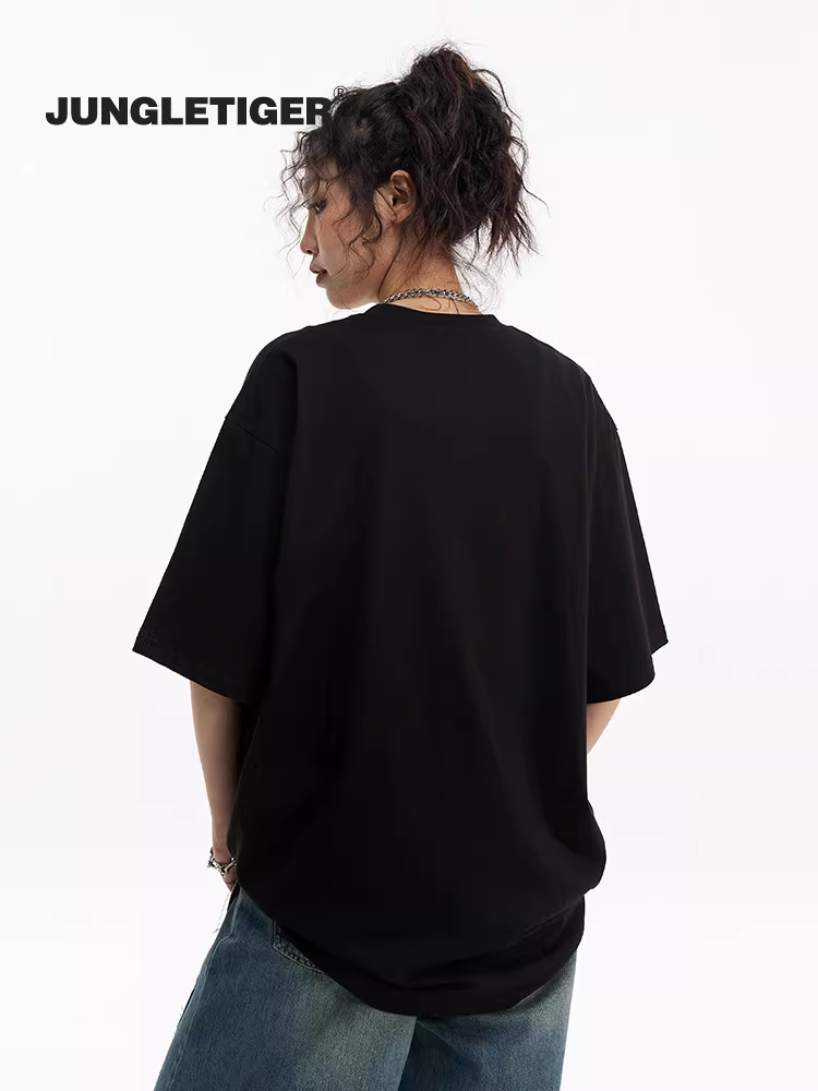 Áo thun unisex in logo hổ rừng, tay ngắn, mùa hè 2025, kiểu đường phố Mỹ thời thượng, chất liệu dày dặn