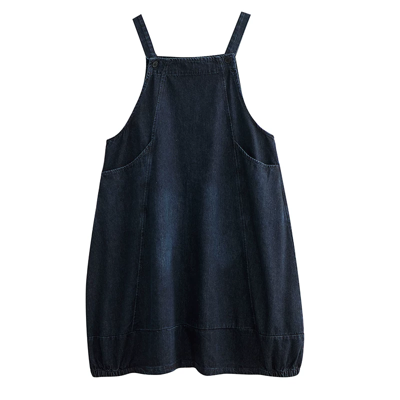 Váy denim giảm tuổi tác cho nữ mùa hè, dáng rộng cho các cô gái cỡ lớn, váy đèn lồng thon gọn, váy không tay dài vừa phải.