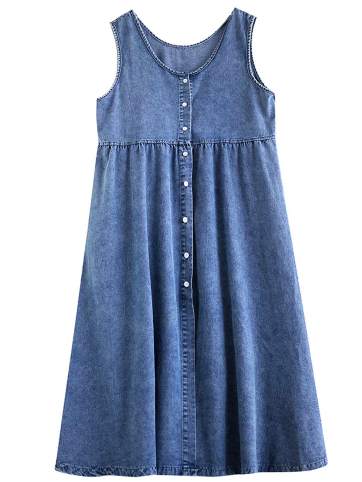 Váy denim không tay, kiểu dáng mới, sang trọng nhẹ nhàng, cảm giác cao cấp, kiểu dáng mỏng, váy vest dáng rộng thường ngày mùa hè, váy denim