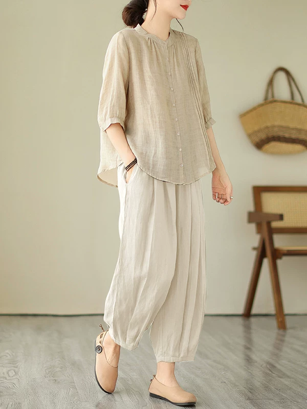 Bộ đồ cotton và lanh nữ tính, thời trang hè 2026, áo lanh cao cấp dáng nhỏ nhắn, bộ trang phục mùa hè.
