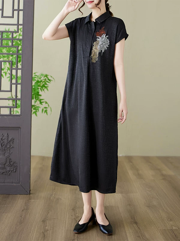 Váy áo sơ mi thêu họa tiết retro giúp trẻ trung, dành cho nữ, mẫu mới hè 2026, cao cấp, tôn dáng, thiết kế buộc dây dài.