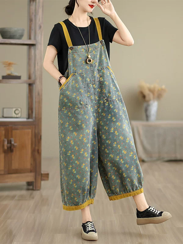 Quần yếm denim in họa tiết cá tính phong cách Hàn Quốc thời trang châu Âu mới mùa hè dành cho nữ