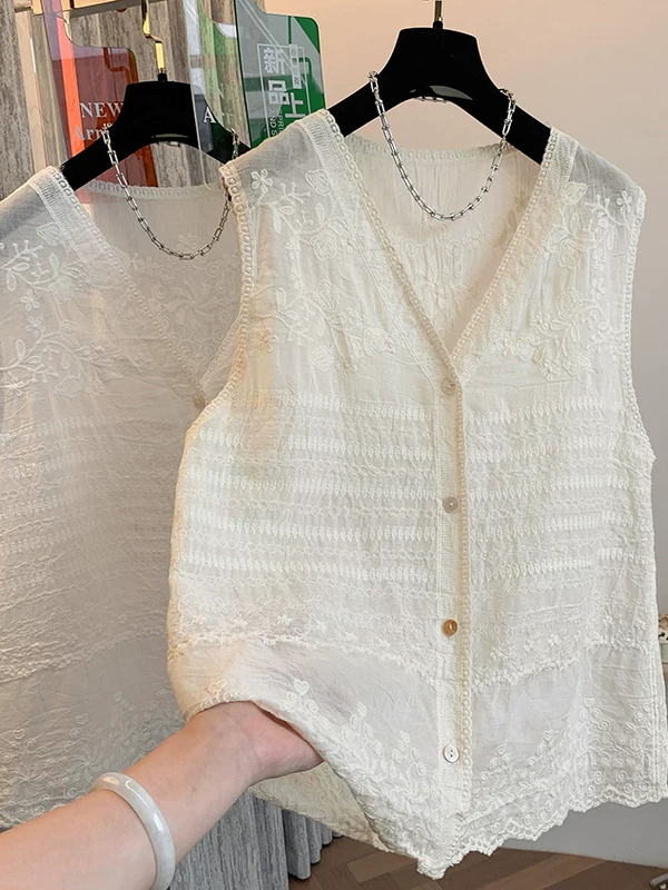 Áo gile nữ cao cấp chất liệu cotton jacquard màu trắng, kiểu dáng mới hè 2025, áo sát nách ôm dáng, áo mặc trong.