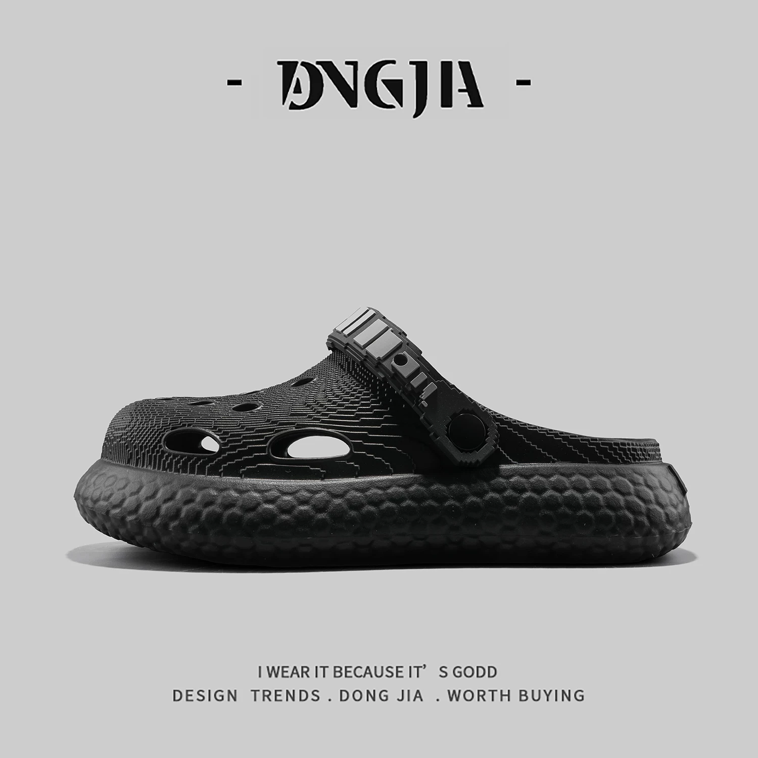 Dongjia Qshoes Dép kín mũi kiểu Nhật dành cho nam và nữ, trang phục mặc ngoài trời mùa hè, giày đi biển thoải mái bằng nhựa EVA đa năng màu đen