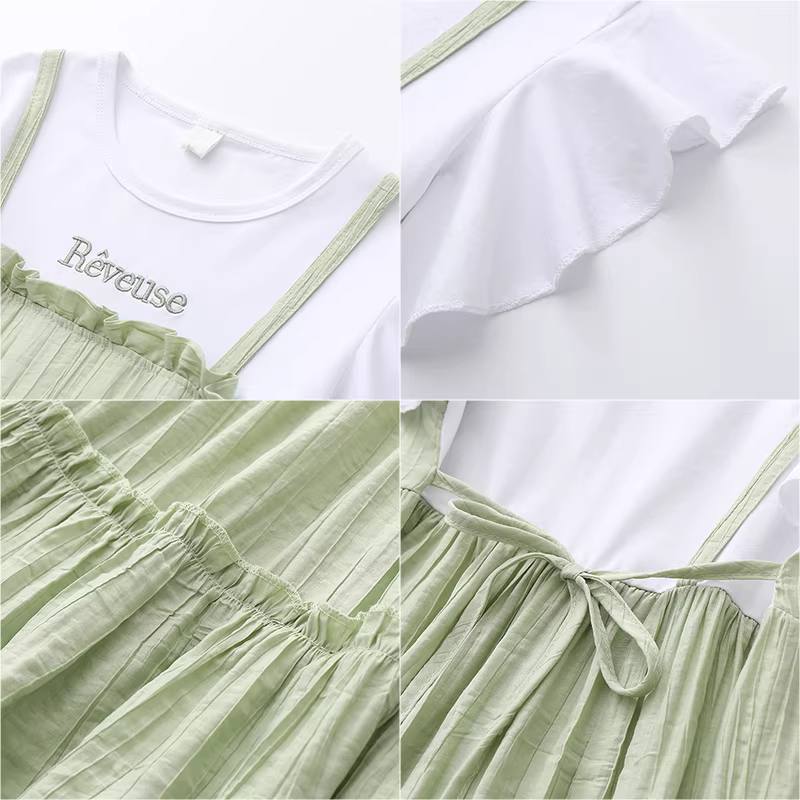 Váy cotton nguyên chất cho bé gái hè 2025 kiểu dáng mới thời trang, váy yếm công chúa cho bé gái từ trung bình đến lớn