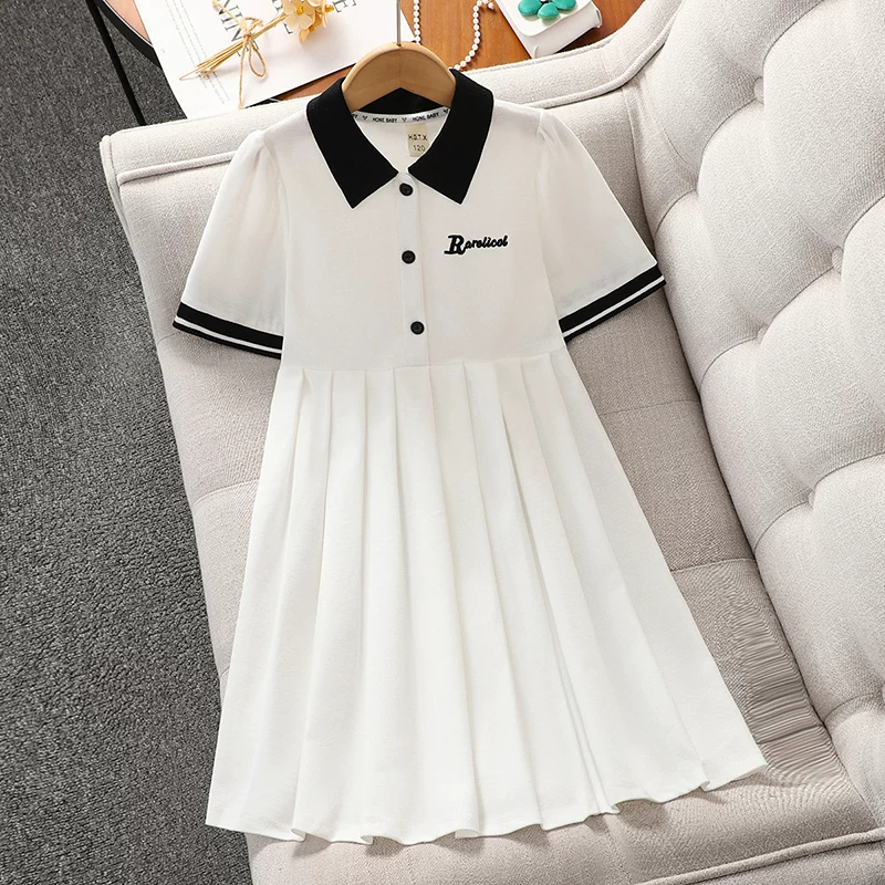 Váy phong cách preppy dành cho bé gái trang phục mùa hè dành cho bé gái lớn hơn Váy polo ngắn tay mùa hè Váy thể thao mỏng thông thường dành cho bé gái