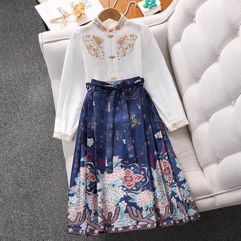 Bộ váy mamian kiểu Trung Hoa dành cho bé gái, cải tiến theo phong cách cổ xưa, trang phục nhà Minh, nhà Đường cho bé gái, váy Hanfu mới năm 2025 dành cho trẻ em.