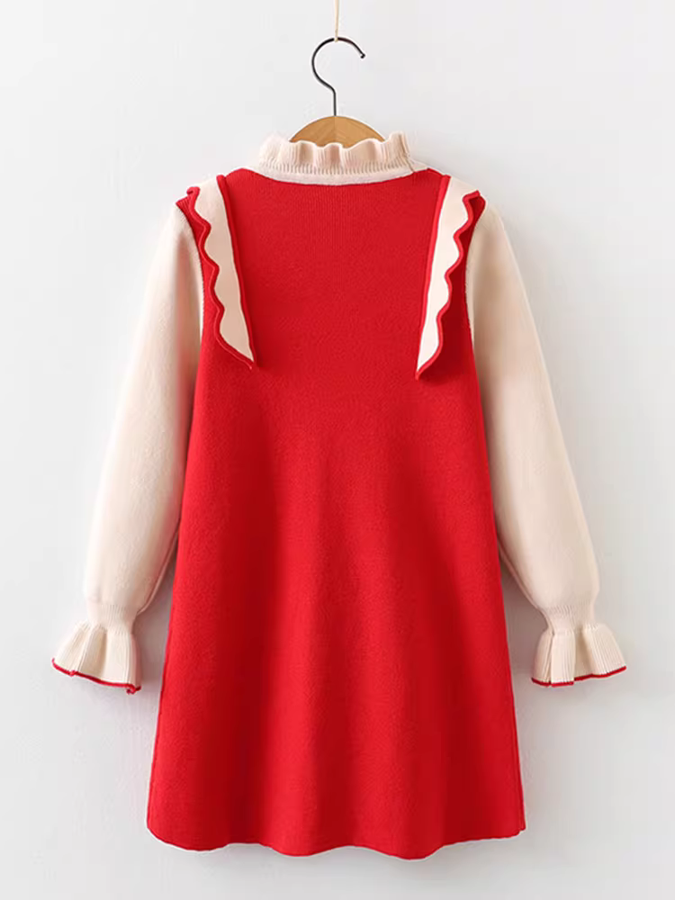 Váy bé gái thu đông 2025 mẫu mới áo len dệt kim công chúa màu đỏ đầm áo len thời trang Tết