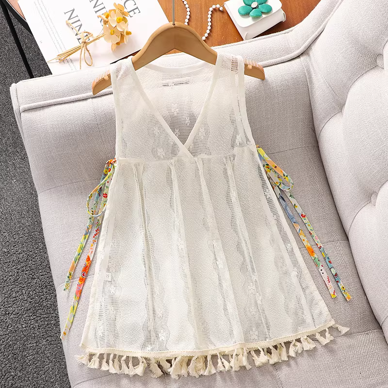 Váy hè bé gái 2025 kiểu mới, váy dây ren bé gái, váy hoa đi biển mùa hè cho trẻ em