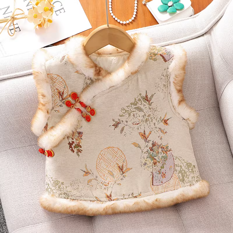 Váy Hanfu cho bé gái Quần áo mùa đông Quần áo năm mới 2025 Quần áo năm mới cho bé gái Sườn xám năm mới Trang phục chào mừng năm mới Váy thu đông cho trẻ em