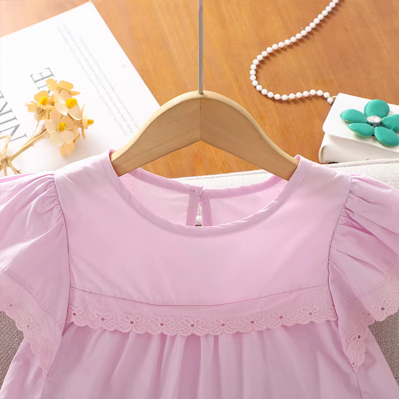 Váy hè bé gái, size lớn, màu trơn, kiểu công chúa, mẫu mới hè 2025, chất liệu cotton nguyên chất, dáng rộng, mặc thoải mái