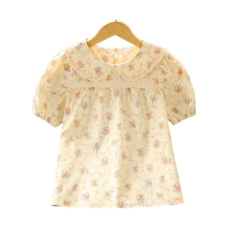 Áo sơ mi cotton nguyên chất cổ điển dành cho bé gái, quần áo mùa hè cho trẻ em, áo sơ mi hoa thời trang, áo ngắn tay cho bé gái, áo búp bê, mỏng