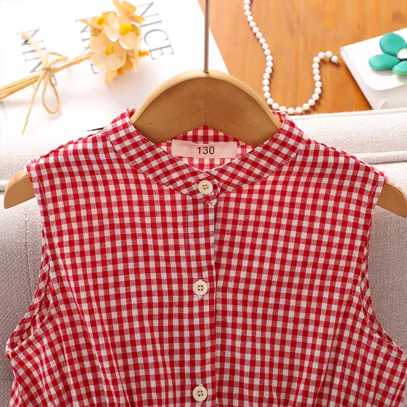 Váy bé gái hè 2025 kiểu mới, váy yếm không tay, phong cách Pháp, quần áo trẻ em, váy áo kiểu dáng thon gọn