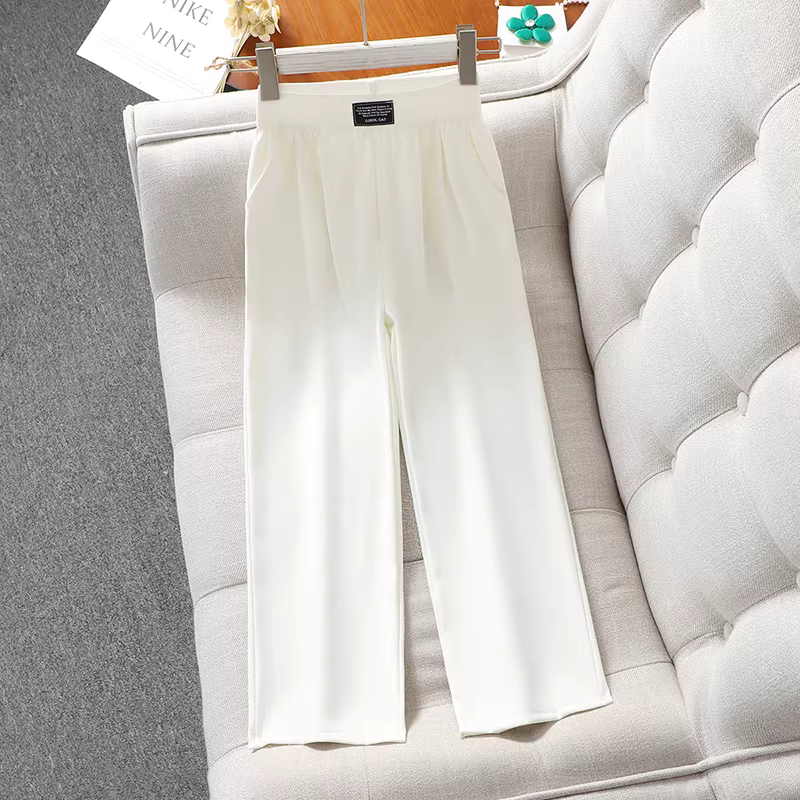 Quần chống muỗi cho bé gái hè 2025 kiểu mới dành cho trẻ lớn, màu trắng, dáng rộng ống đứng dài, chất liệu mỏng