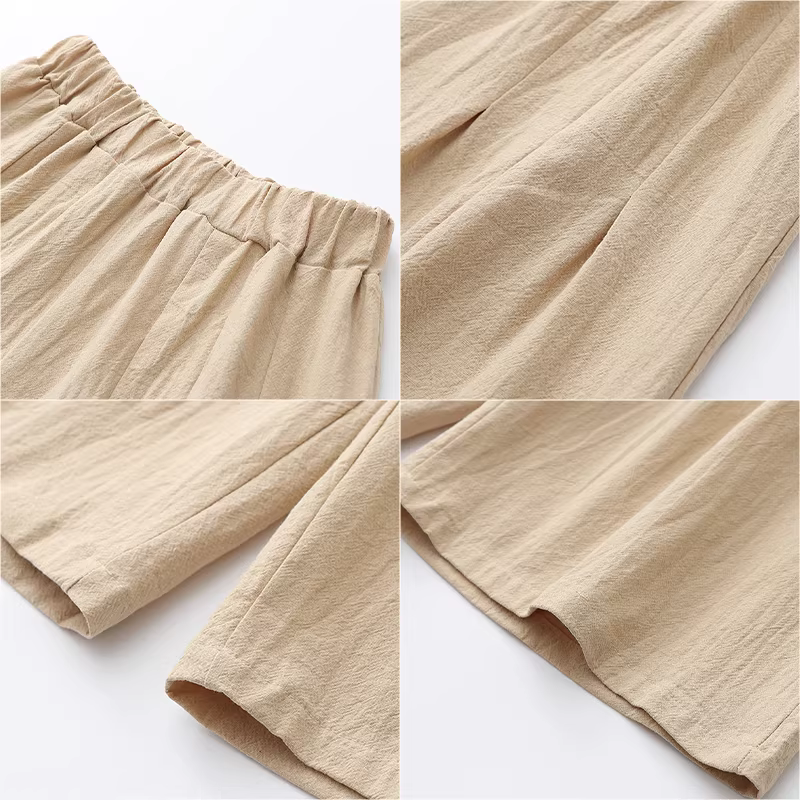 Quần ống rộng cho bé gái, quần capri dáng rộng thông thường dành cho trẻ em, chất liệu cotton và vải lanh, dành cho bé gái mũm mĩm, quần váy trẻ em cỡ vừa đến lớn, quần short mùa hè