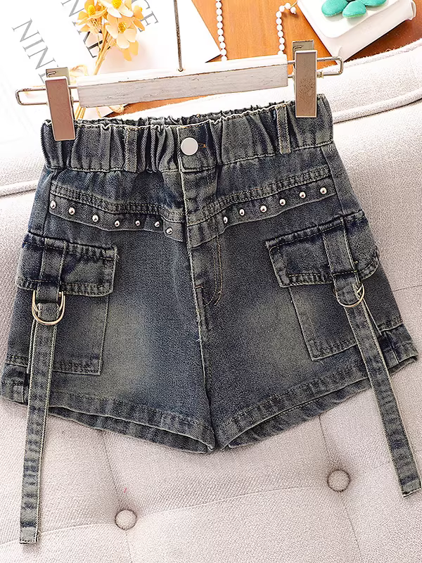 Quần short denim nữ mùa hè kiểu mới 2025 quần cargo nữ tính mùa hè quần trẻ em mỏng mặc ngoài